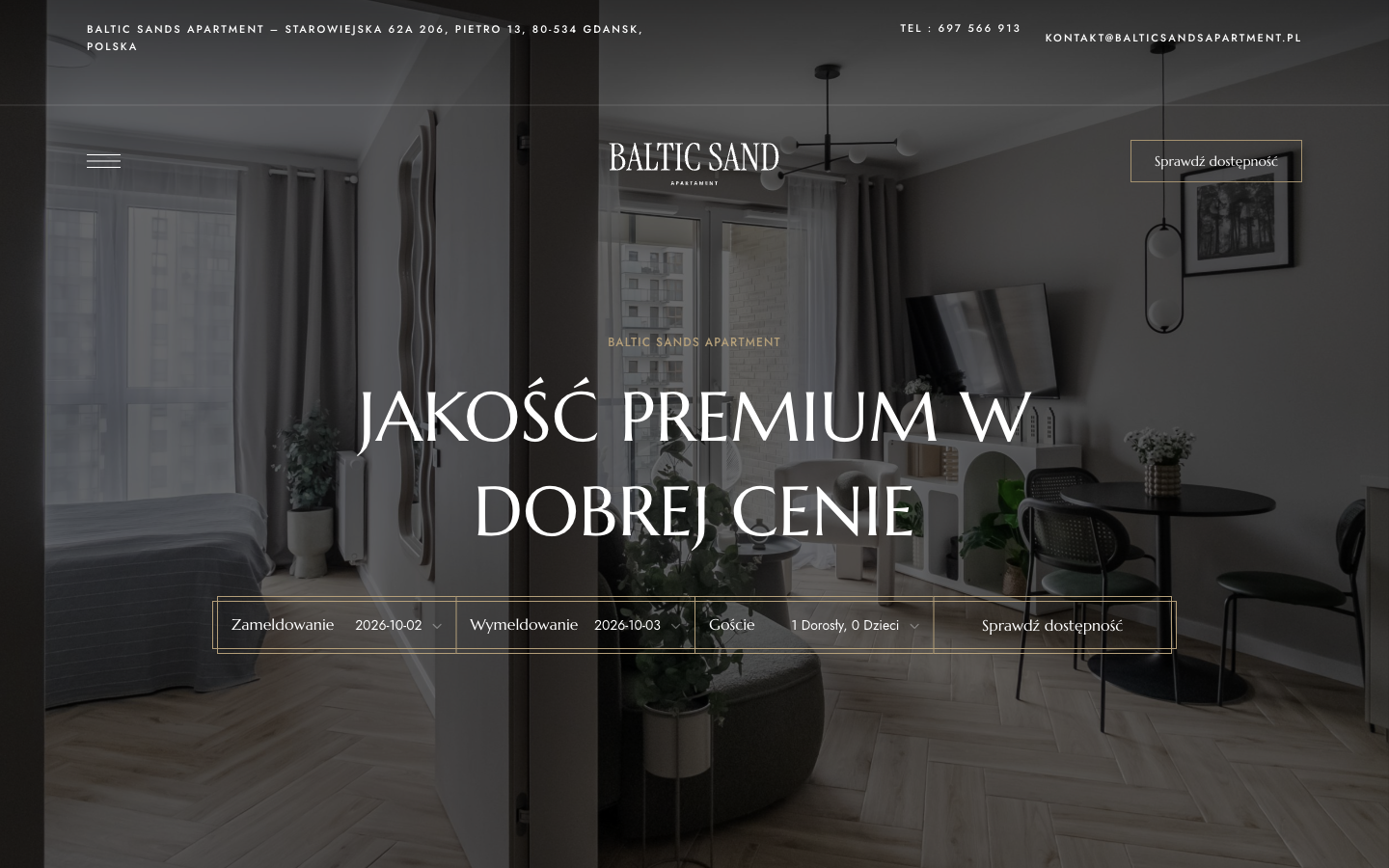 Strona główna Baltic Sands Apartment z widżetem rezerwacji: wybór daty zameldowania, wymeldowania i liczby gości