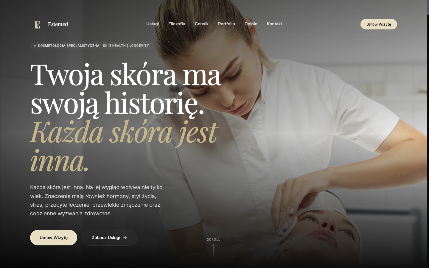 Strona główna Estemed z przyciskiem Umów Wizytę