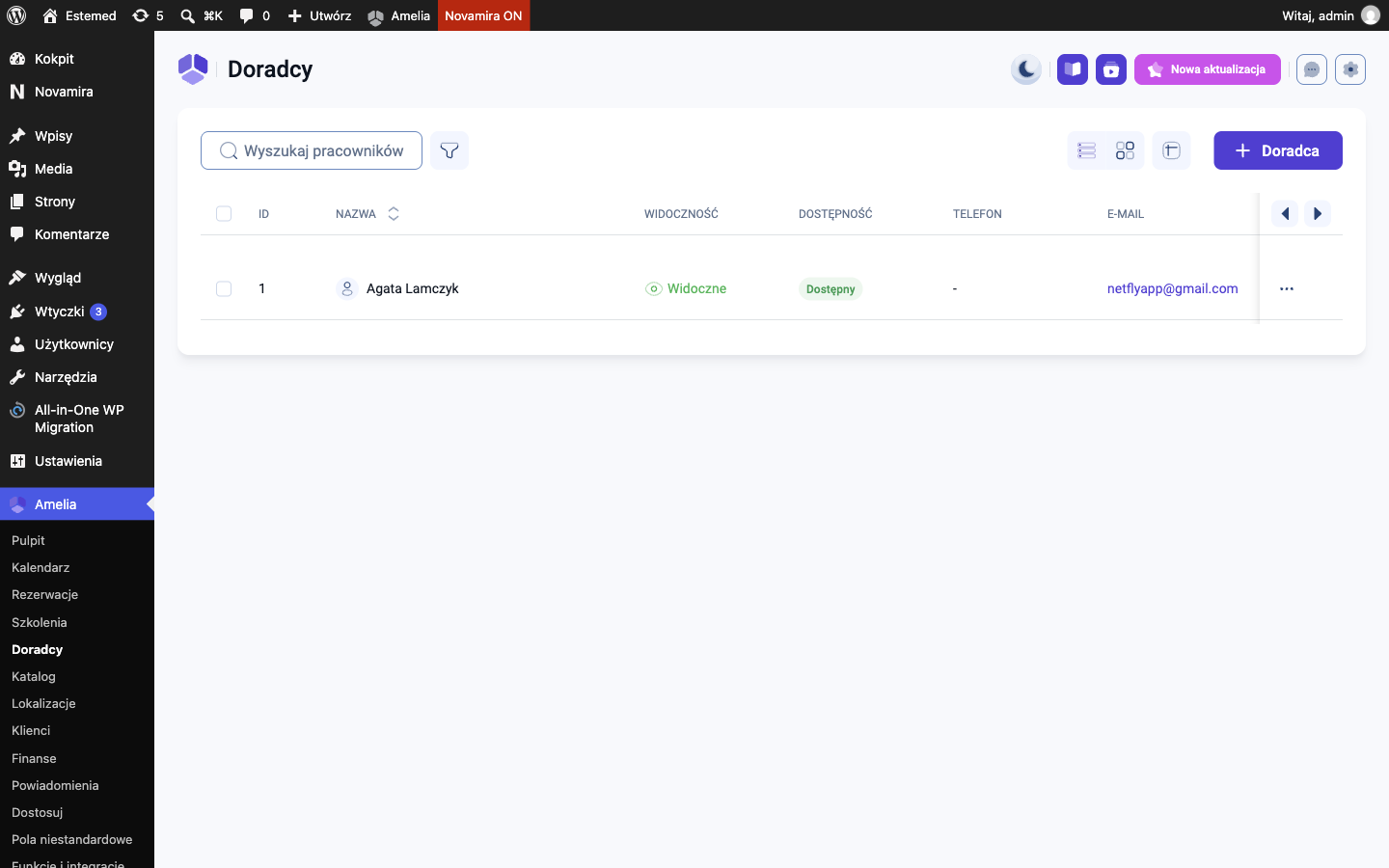 Amelia — Doradcy: lista osób przyjmujących wizyty