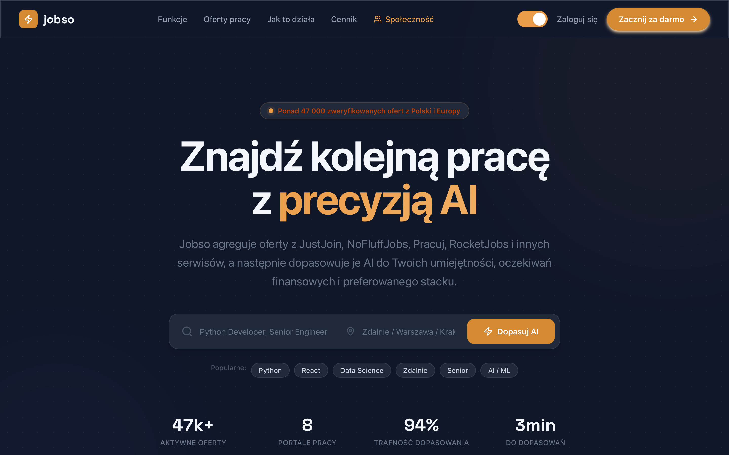 Jobso - interfejs wyszukiwania ofert